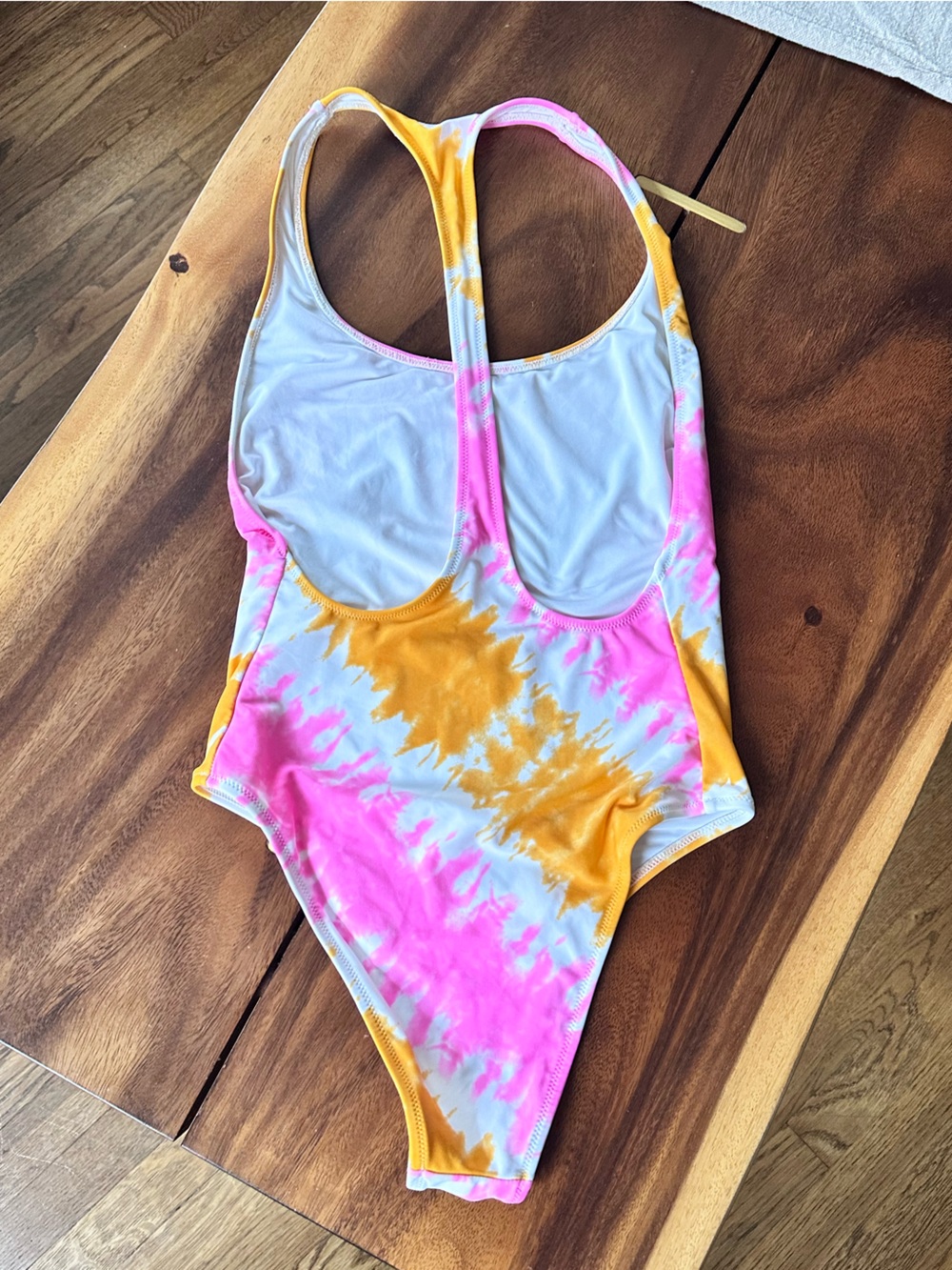 Aerie Pink Yellow White Tie Dye One Piece Swimsuit Racerback Women’s Small - Picture 3 of 6